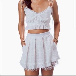 For Love & Lemons White Charlotte Eyelet Mini Skirt / Skort